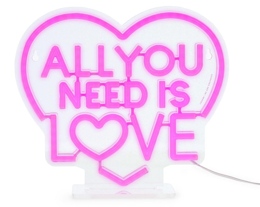 Legami Leuchtreklame mit Neon-Effekt, All You Need is Love, Dekoration, abnehmbarer Sockel, Stromversorgung über Typ-C-Kabel, nur für den Innenbe...