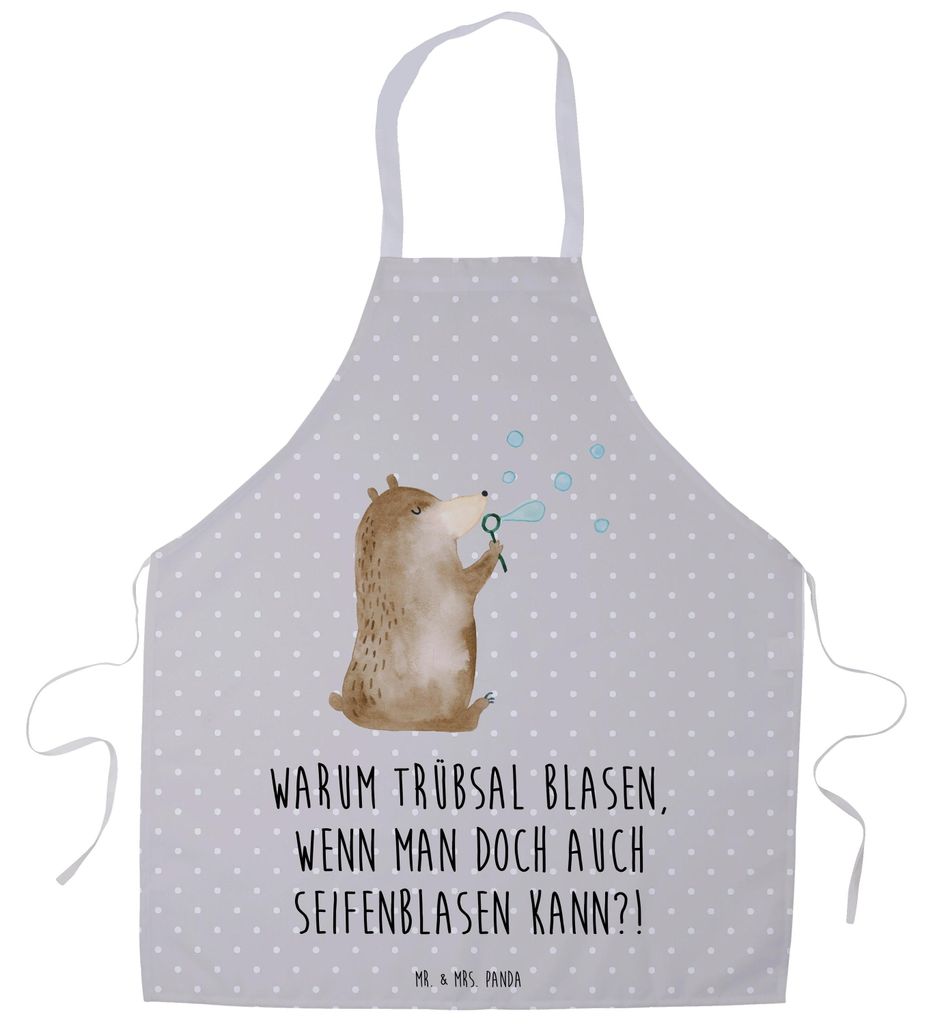 Mr. & Mrs. Panda Schürze Bär Seifenblasen - Grau Pastell - Geschenk, Profi Kochschürze, Teddy, Lustig Sein Glücklich Traurig Happy, Grillschür...