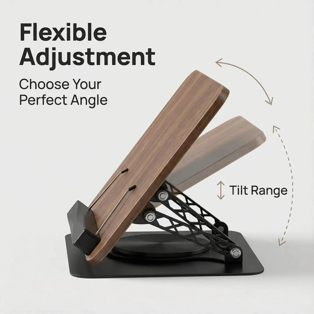 Pupitre de lecture en bois pivotant avec base rotative pour tablette - 4