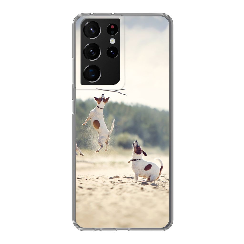MuchoWow Handyhülle Schutzhülle Hülle für Samsung Galaxy S21 Ultra Hund - Zweig - Sand Silikon Softcase Handy Hülle - Mobiltelefon