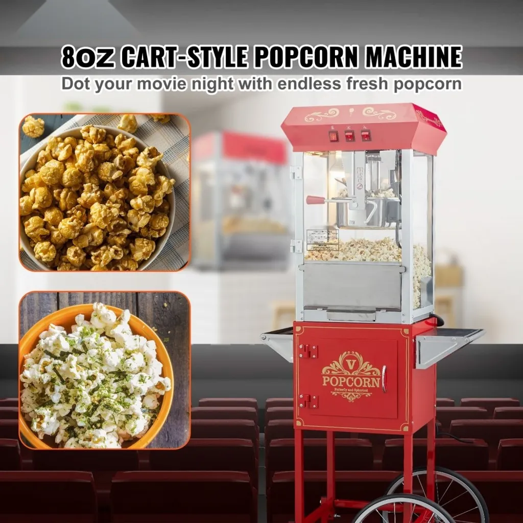 Machine à pop-corn professionnelle avec chariot 850W de 8oz et rouge
