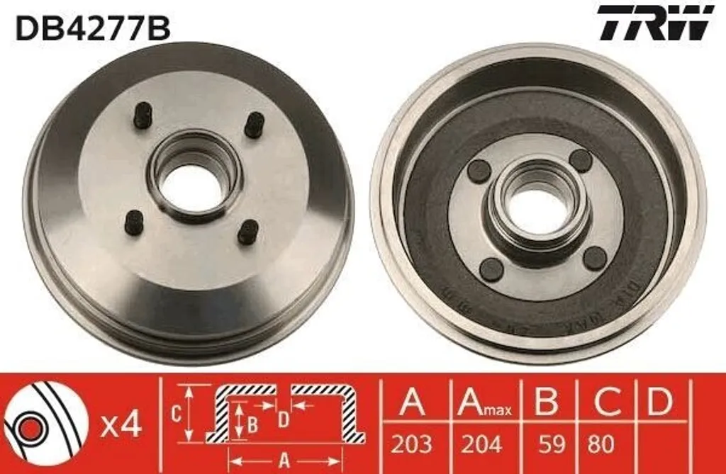 Tambour de frein haute résistance TRW DB4277B pour Ford et Mazda