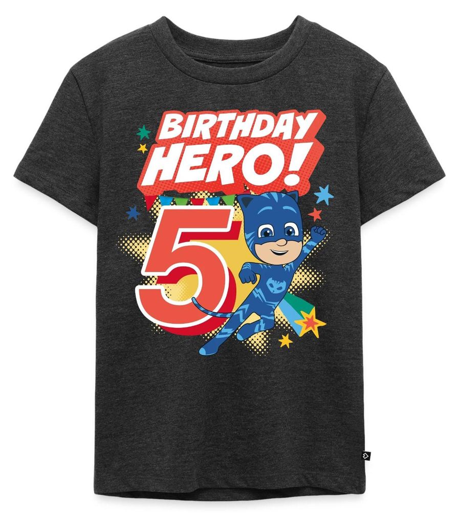 Spreadshirt PJ Masks Catboy Birthday Hero 5. Geburtstag Kinder Premium T-Shirt, 110/116 (4 Jahre), Anthrazit meliert