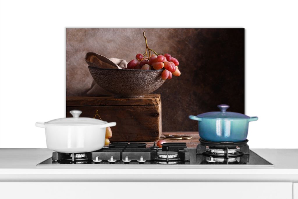 KitchenYeah Spritzschutz Küche - Küchenrückwand - Wandschutz für Herd und Spüle - Rustikal - Weintrauben - Schale - Stilleben - Obst 60x40 -...