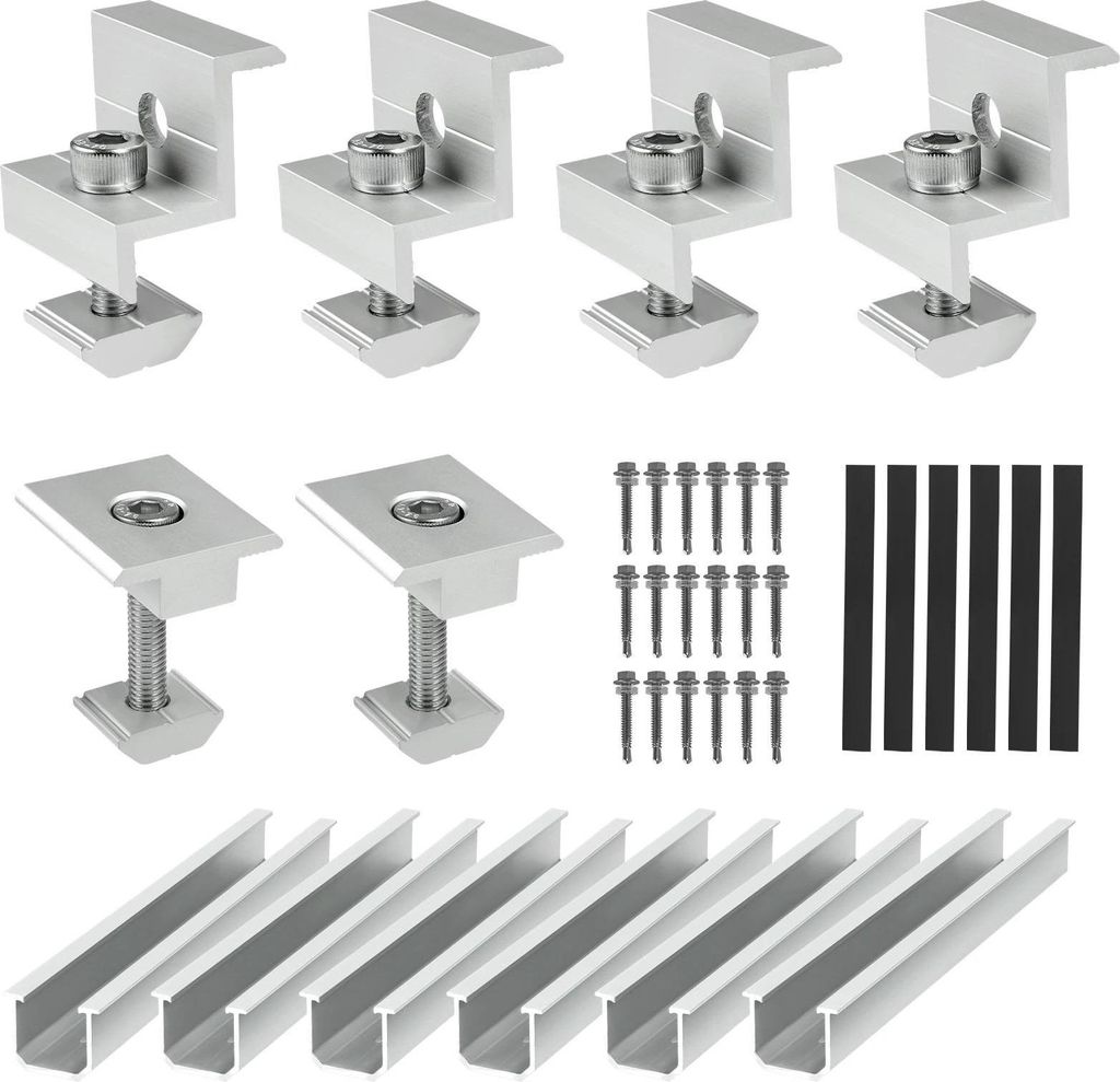 Solarmodul-Halterung - Trapezblech Montage-Set - Verstellbar für 30–35 mm Rahmen - Aluminium-Klemmhalter - Dachmontage - Silber