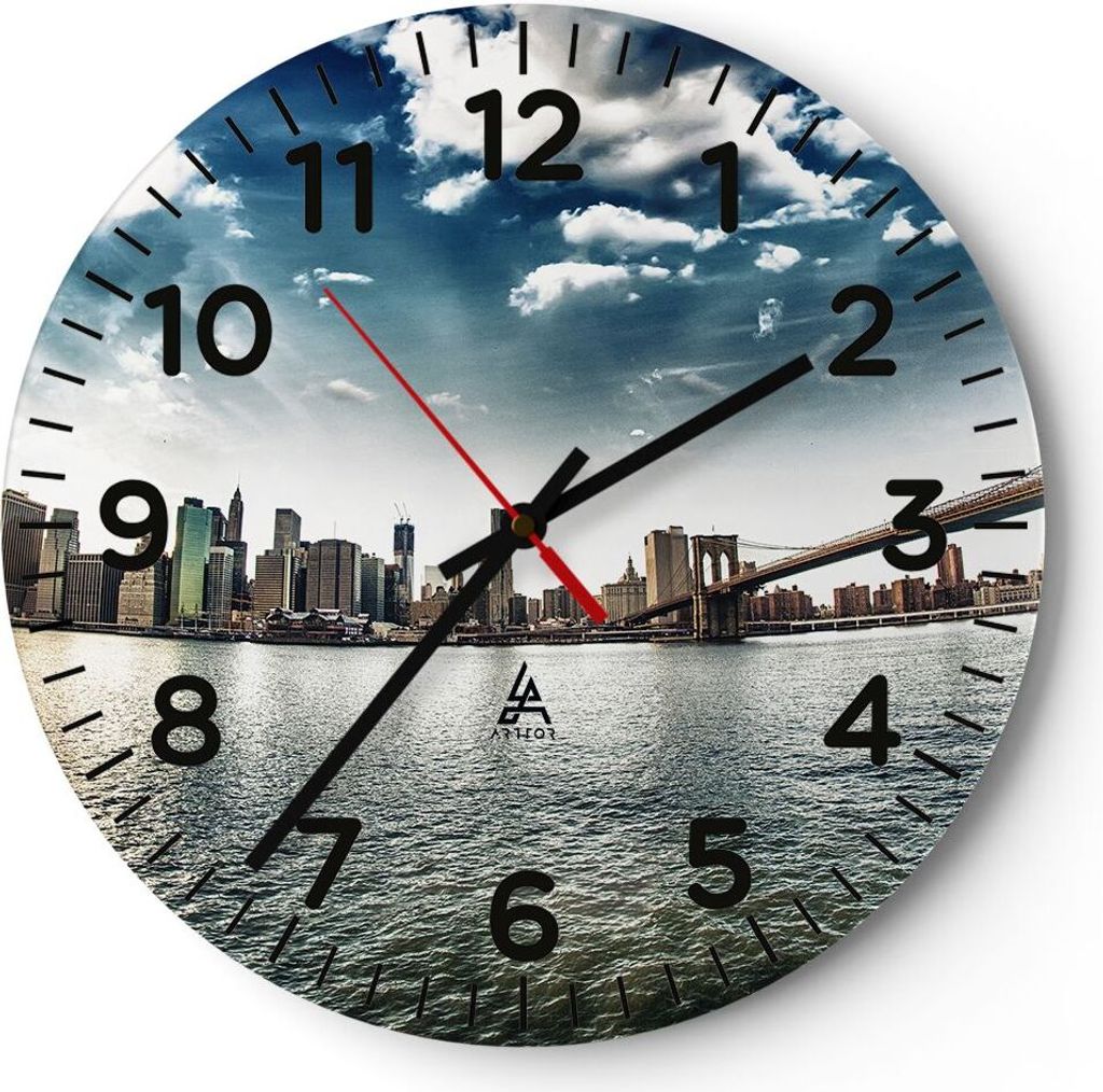 Wanduhr - Rund - Glasuhr - Amerika wohnung architektur gebäude - 40x40cm - Schleichendes Uhrwerk - Lautlos - zum Aufhängen bereit - Dekoration Mo...