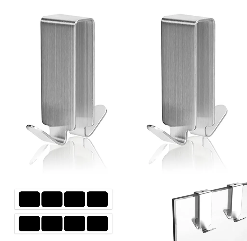Double crochet de douche inox sans perçage pour paroi vitrée sans cadre