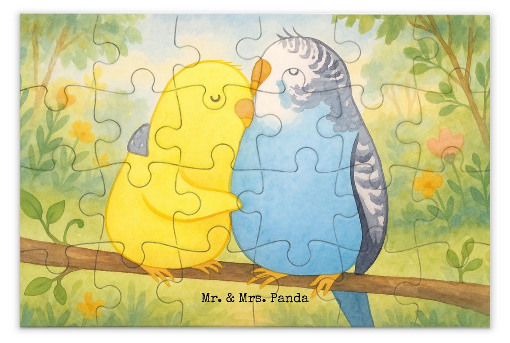 Mr. & Mrs. Panda Puzzle Wellensittich Liebe Design 24 Teile - Weiß - Geschenk, 1500, Freundin, Nähe, 1000, Verliebt, Vögel, 500, Umarmung, Verkn...