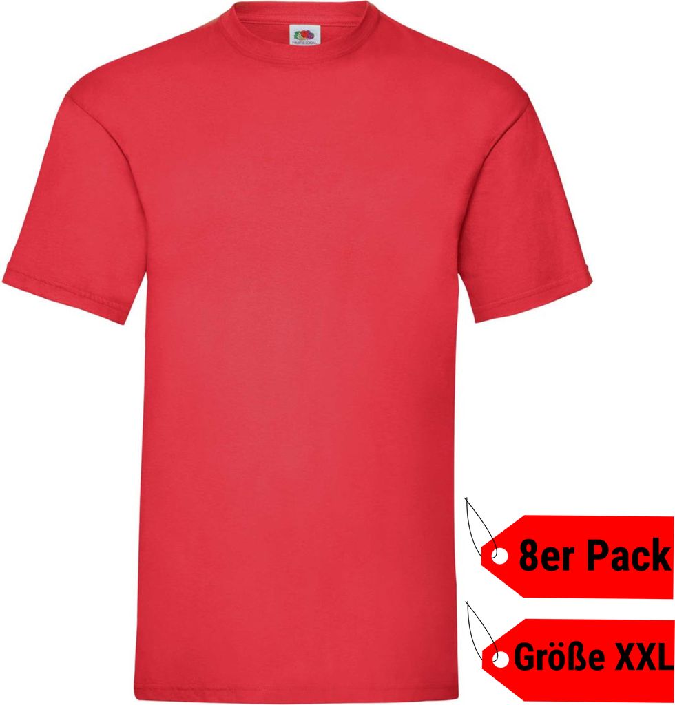 8er Pack FRUIT OF THE LOOM Valueweight T Herren Damen T-Shirt, Rot, Größe XXL