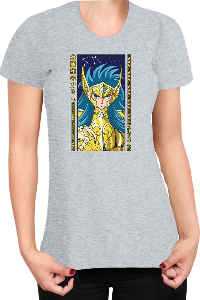 Damen T-Shirt Japan Anime Manga Saint Anime Seiya Aquarius, Lady XS / Grau