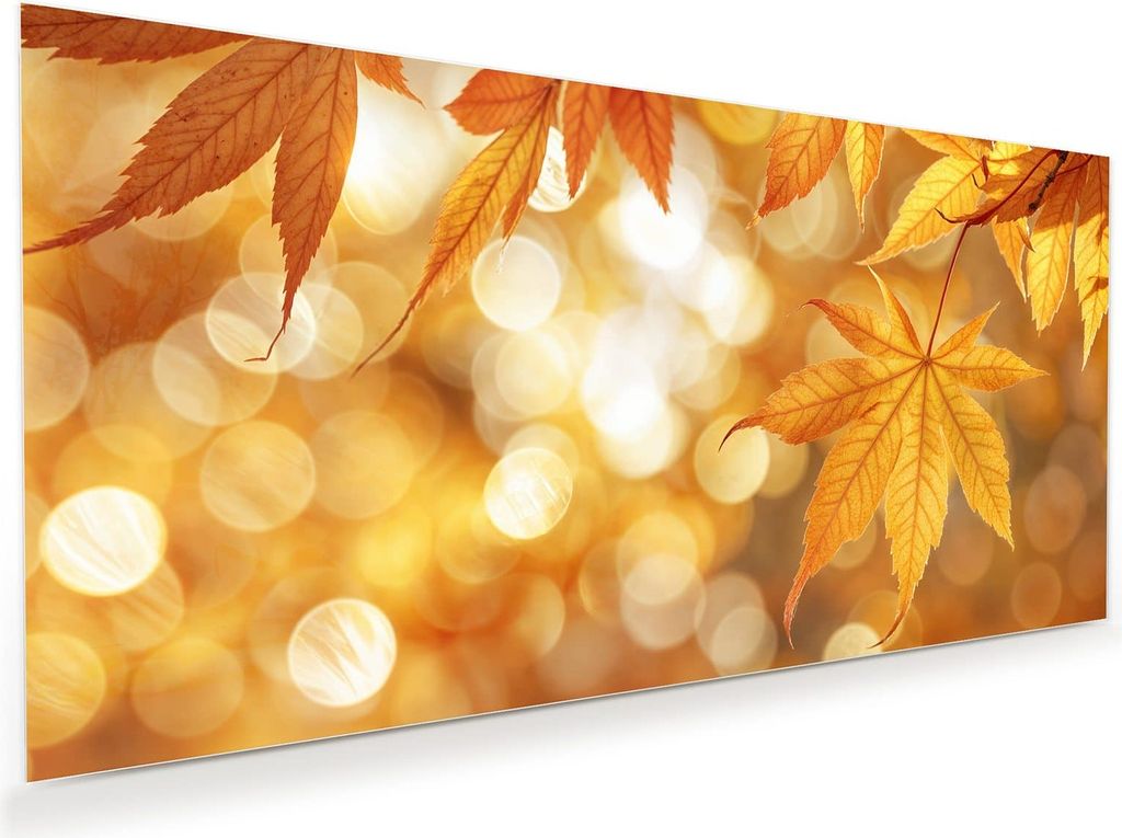 Glasbild 80x40cm in XXL für Wohnzimmer, Schlafzimmer Motiv Herbstlich Glitzernd