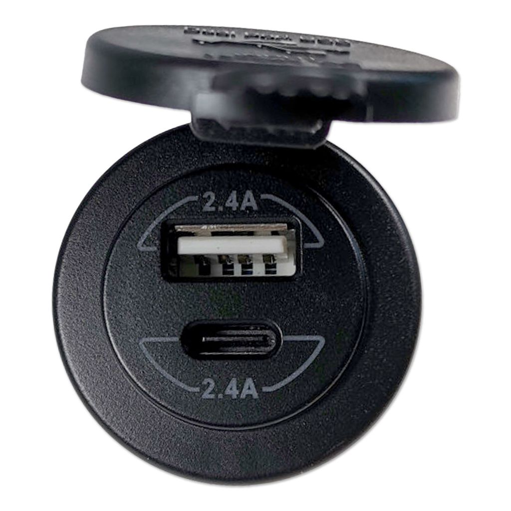 USB Doppelsteckdose | Typ A & C | 12-24V | 4,8A | Ø29mm Produktbild 