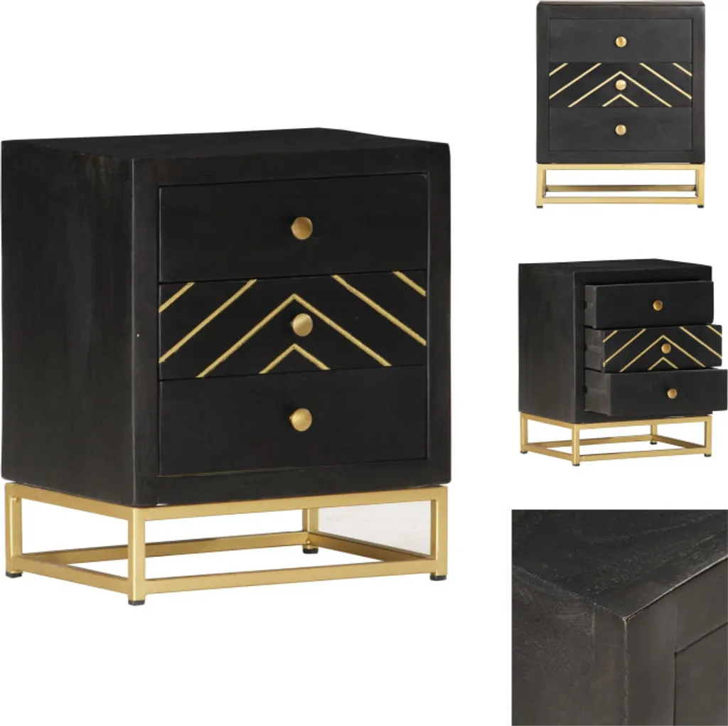 Petite table d'appoint de lit noire et dorée pour rangement de chambre