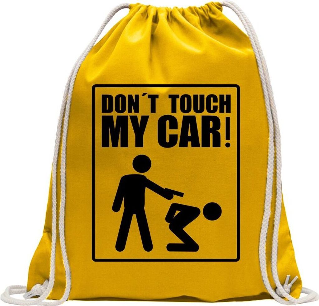 Kiwistar - Turnbeutel - gelb - Dont touch my Car Motiv3 - Fun Rucksack Sport Beutel Gymsack Baumwolle mit Ziehgurt