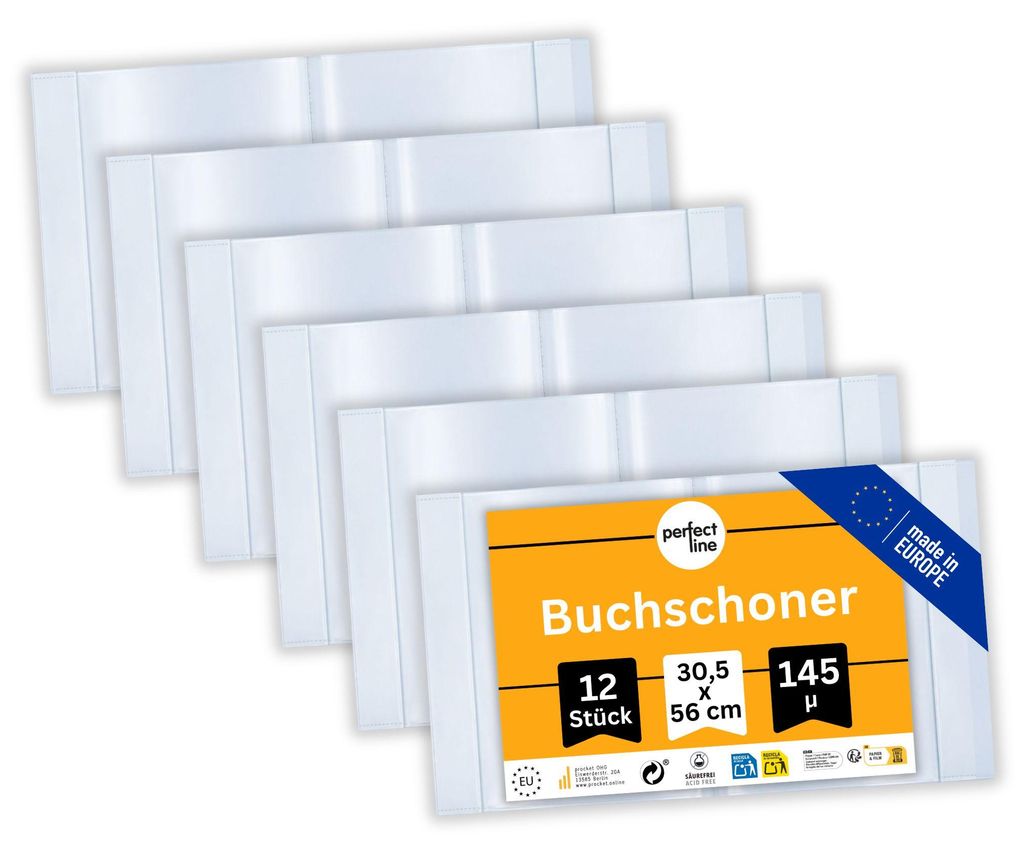 perfect line 12x Buchumschlag 30,5 cm Höhe - Schulbuchhülle Produktbild 