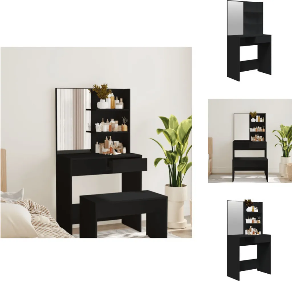 Tavolino Toilette Economico Nero vidaXL | Specchio e Ripiani Inclusi