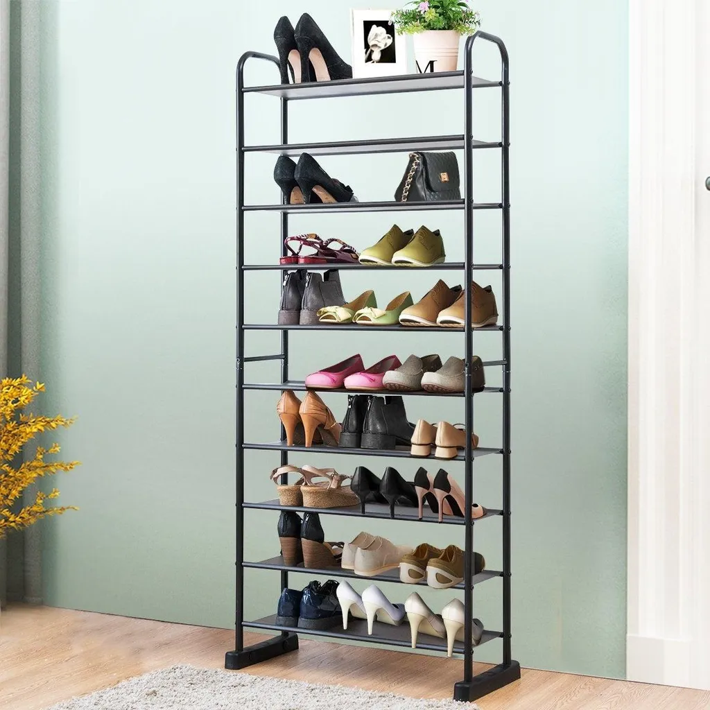 Étagère chaussures 10 niveaux modulable en métal noir haute résistance