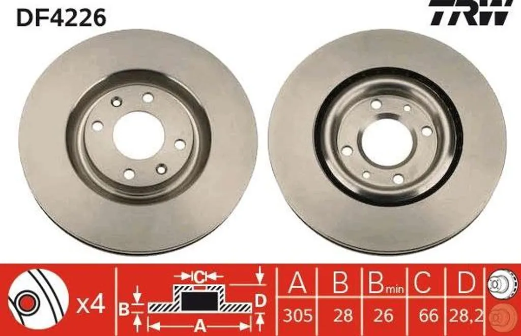 Disque de frein TRW DF4226 pour Entretien Peugeot 406 - Sécurité Route
