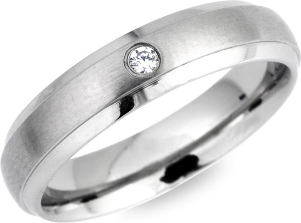 Unique Ring Edelstahl matt, polierte Kanten, 5mm, Zirkonia R9150cz