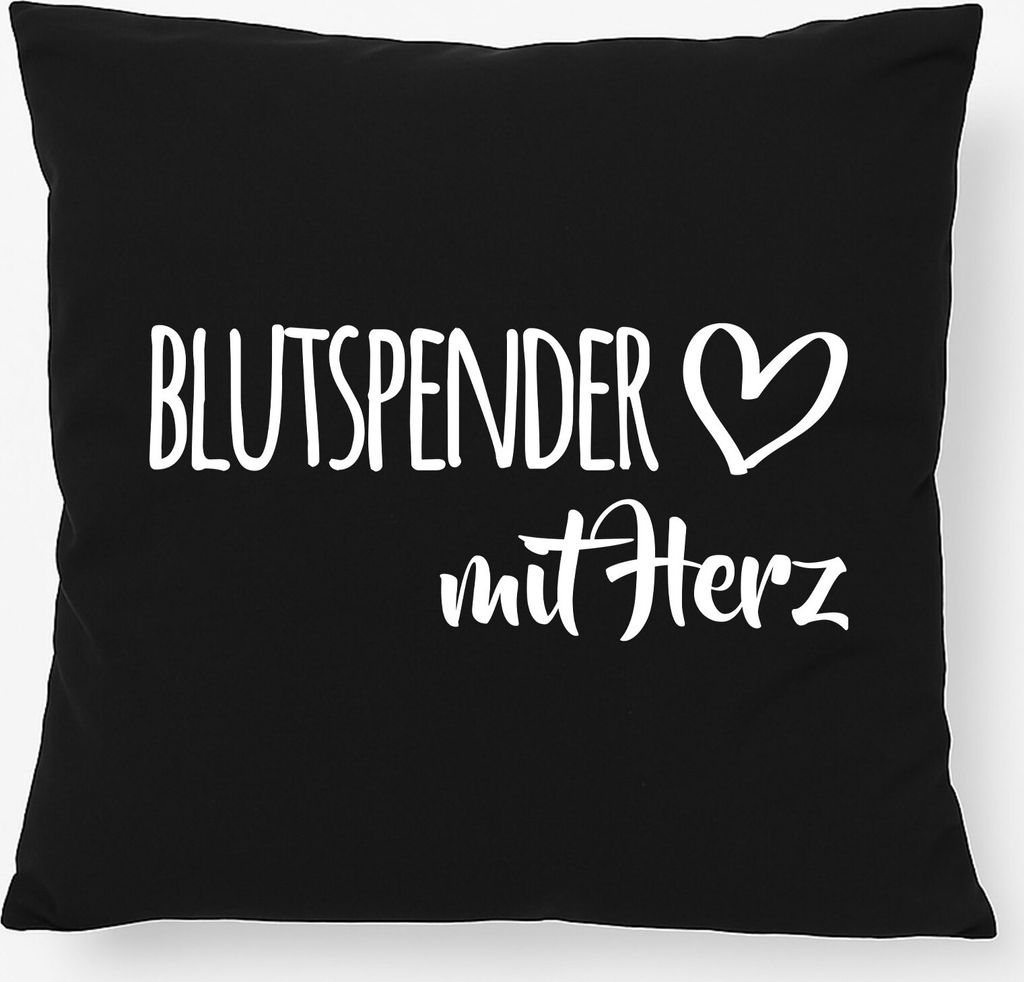 Huuraa Kissen Blutspender mit Herz 40x40cm mit Füllung Black Baumwolle Dekokissen Geschenkidee