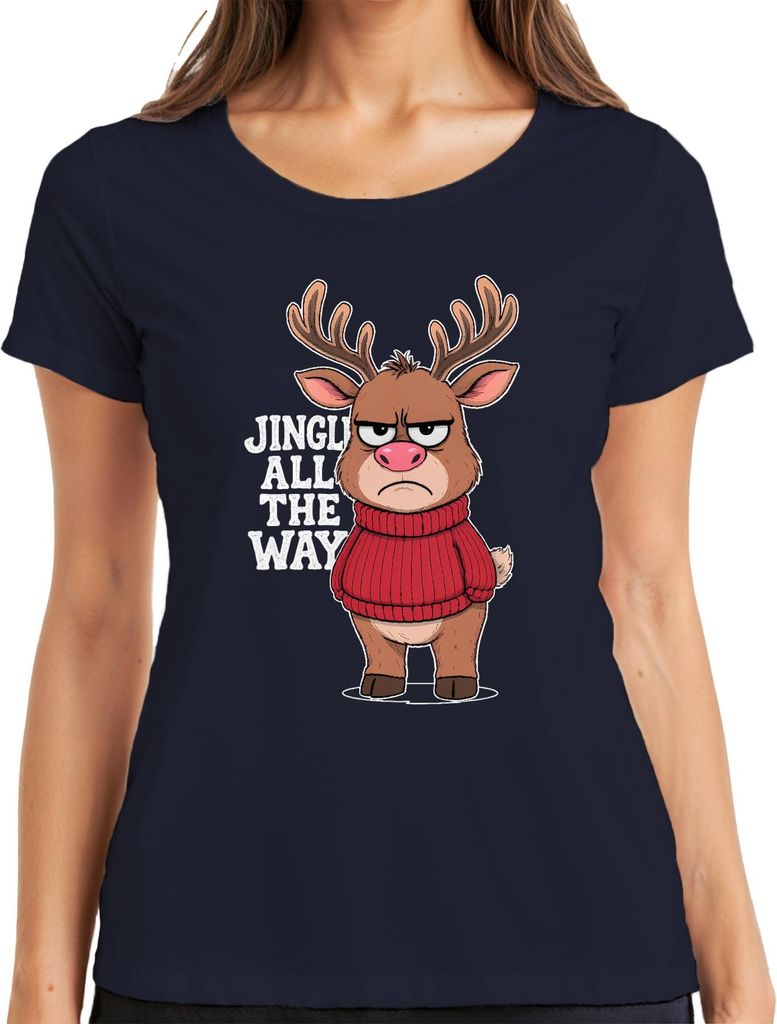 JINGLE ALL THE WAY lustiges Rentier Weihnachten sarkastisch retro Damen T-Shirt, Navy, XXL