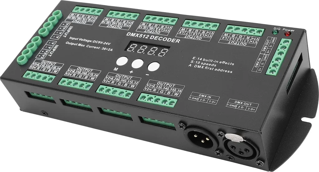 Décodeur LED 36CH 2A avec Écran Digital et Contrôle DMX512 Multiple