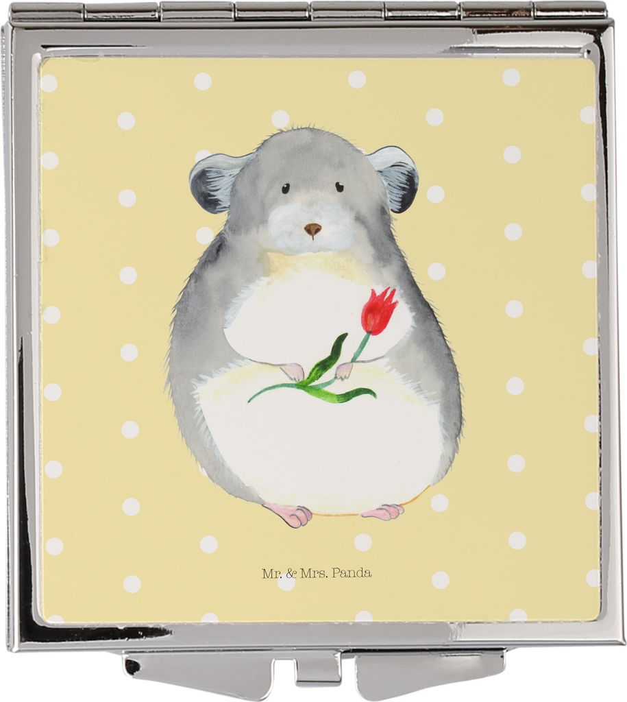 Mr. & Mrs. Panda Kleiner Spiegel Chinchilla Blume - Gelb Pastell - Geschenk, Schminkspiegel klappbar, Kosmetikspiegel, Handspiegel, Chaos, Reise, L...