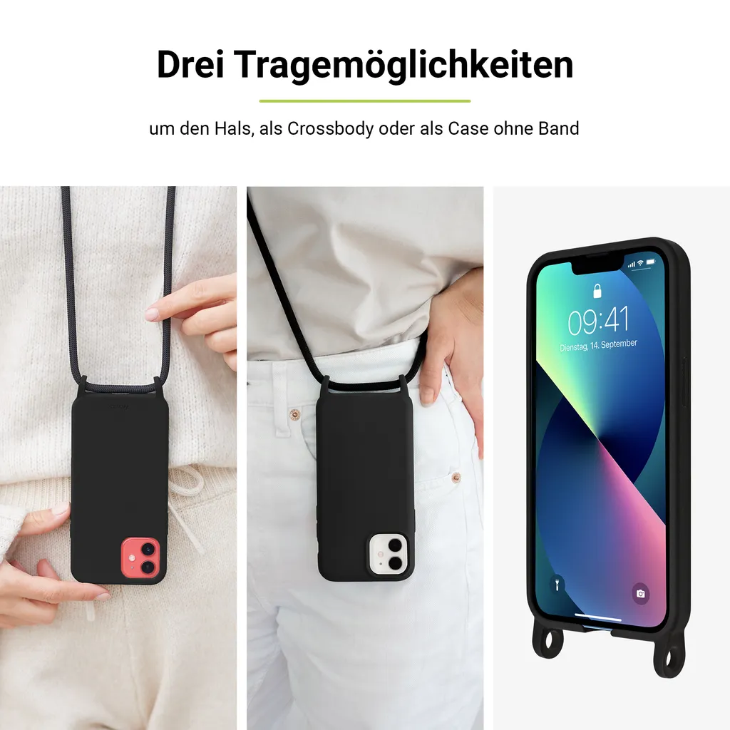 Coque iPhone 14 Pro Max avec collier ARTWIZZ HangOn en silicone noir - 5