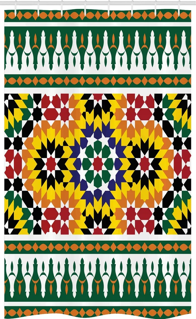 Tenda Doccia ABAKUHAUS 120x180 cm Orientale Verde Giallo con Ganci