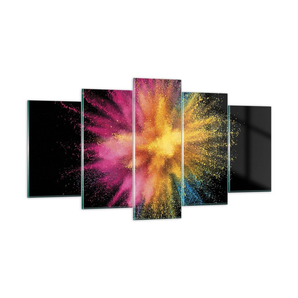 Bilder auf glas - 5 Teile - Bunt Staub Explosion - 160x85cm - Glasbilder - Wandbilder - Bilder - zum Aufhängen bereit - Wanddekoration aus Glas - ...