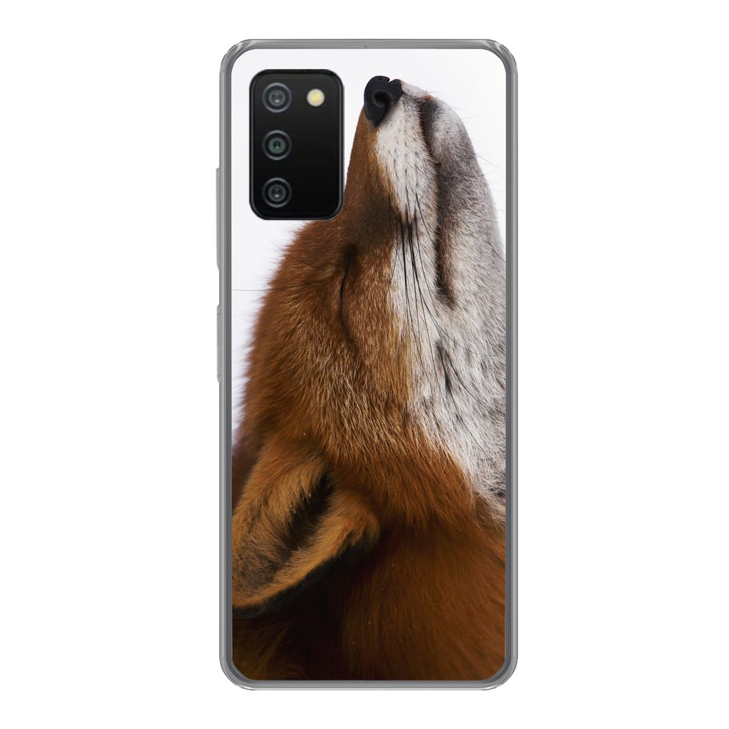 MuchoWow Handyhülle Schutzhülle Hülle für Samsung Galaxy A03s Fuchs - Nase - Weiß Silikon Softcase Handy Hülle - Schutz