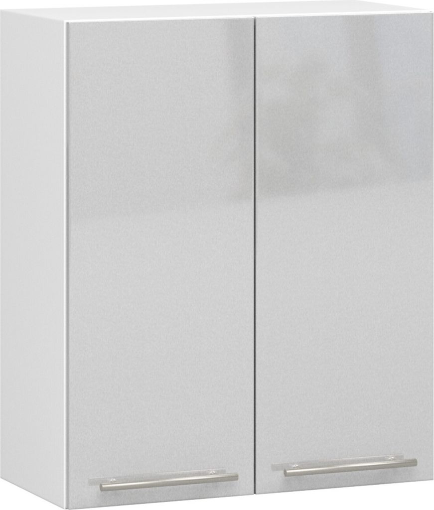 Hängeschrank Küchenschrank AKORD OLIWIA modular W60 Weiß 60 cm 2 Türen 2 Ebenen Front Metallisch Hochglanz B60 x H72 x T30 cm