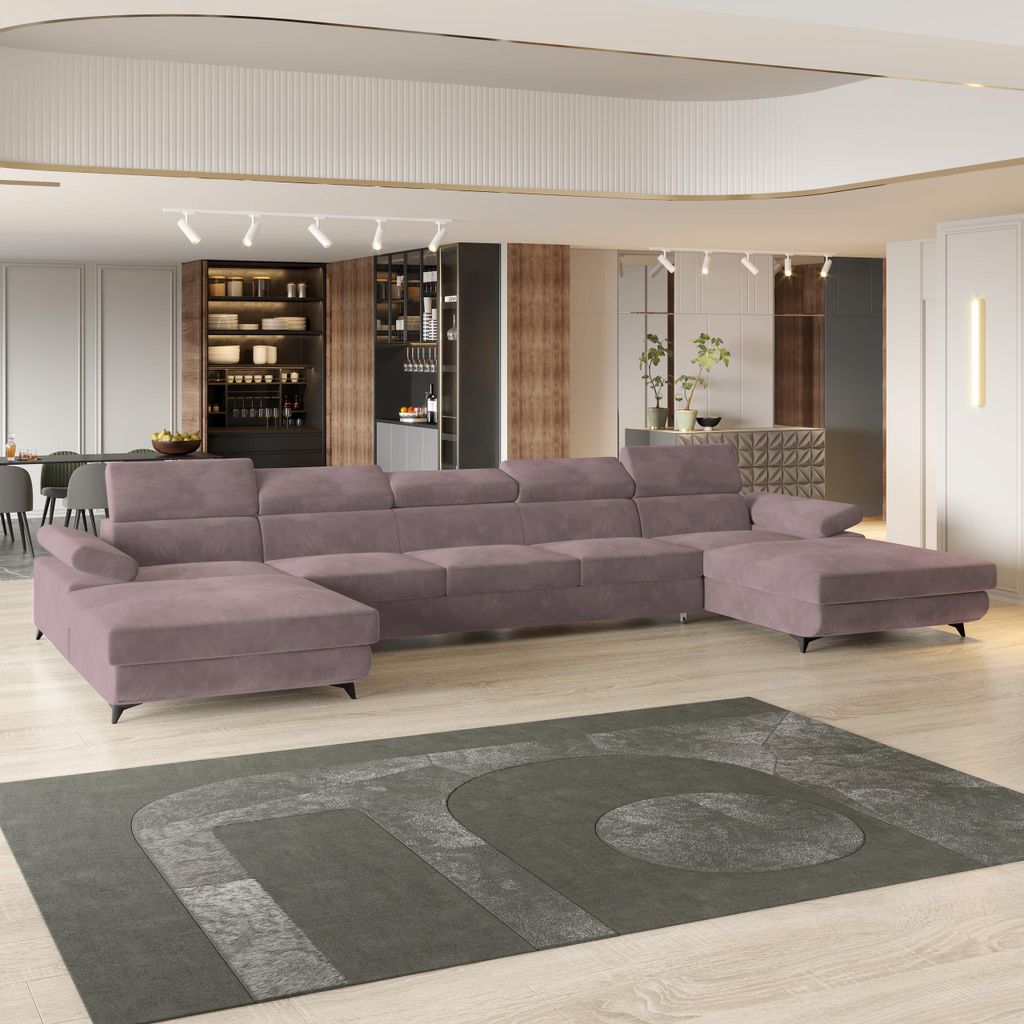 Masseno Ecksofa VIVENTE mit Schlaffunktion U-Form, Sofa mit Bettkasten, Wohnzimmersofa, Couch, Soffa, Bettsofa, Couchgarnitur- Lila, MONOLITH 62