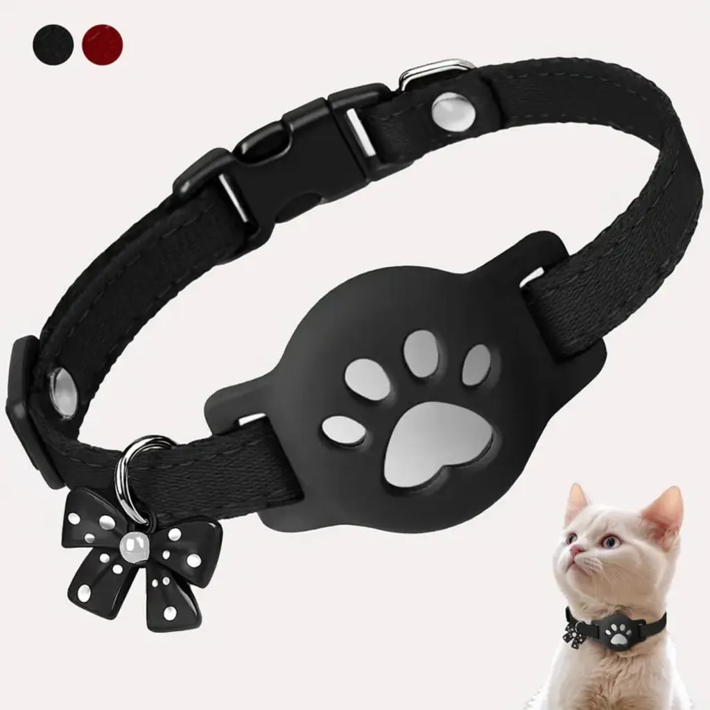 Collare Gatto per AirTag Nero Riflettente - Robusto e Impermeabile