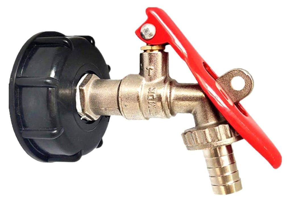 IBC Tankadapter, abschließbarer Ablaufadapter S60X6 auf Messing Garten-Wasserhahn mit 1,27 cm Schlauch für Wasseranschlüsse im Haus und Garten