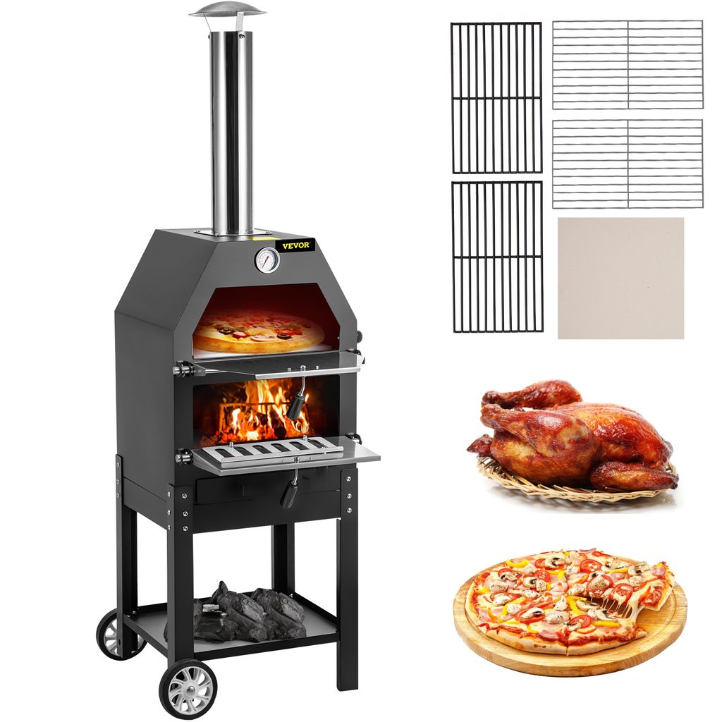 VEVOR Outdoor Küchenofen, 30 cm Pizzagröße 2Schichten Kohle Garten Herd Pizzaofen 458x464x1418 mm Küchenofen Zeltofen, 500 °C Gartenküche Piz...