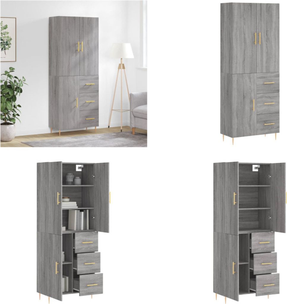 vidaXL Highboard Grau Sonoma 69,5x34x180 cm Holzwerkstoff - Highboard - Highboards - Sideboard - Schrank
