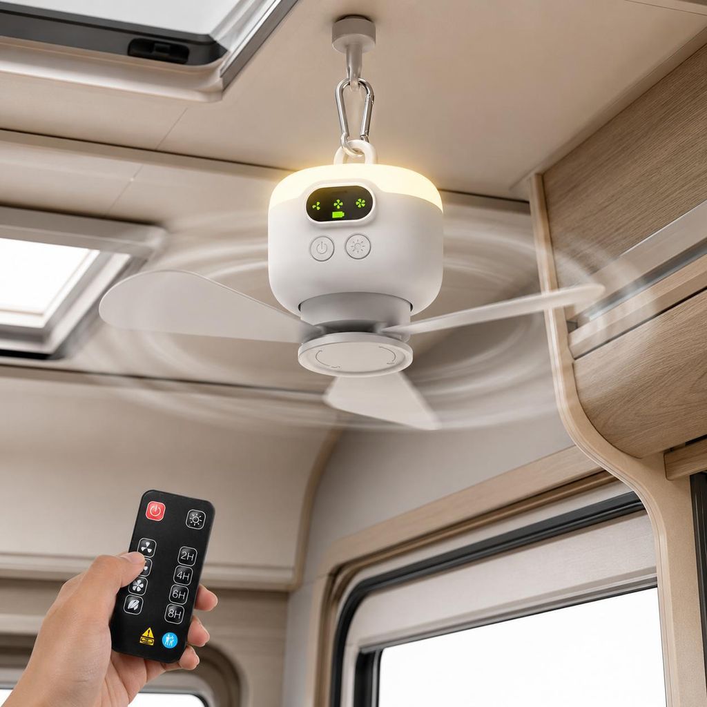 USB Ventilator mit Licht 8000mAh Akku Ventilator Hängender Fernbedienung Timer 4 Stufen Tragbare Camping Ventilator für Pavillon Wohnmobil Garten...