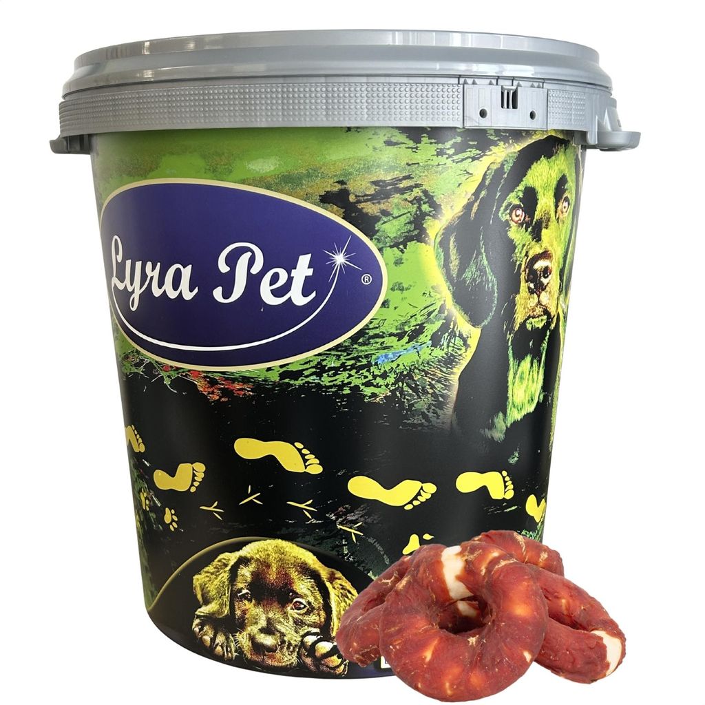 5 kg Lyra Pet Kauringe mit Entenbruststreifen in 30 L Tonne