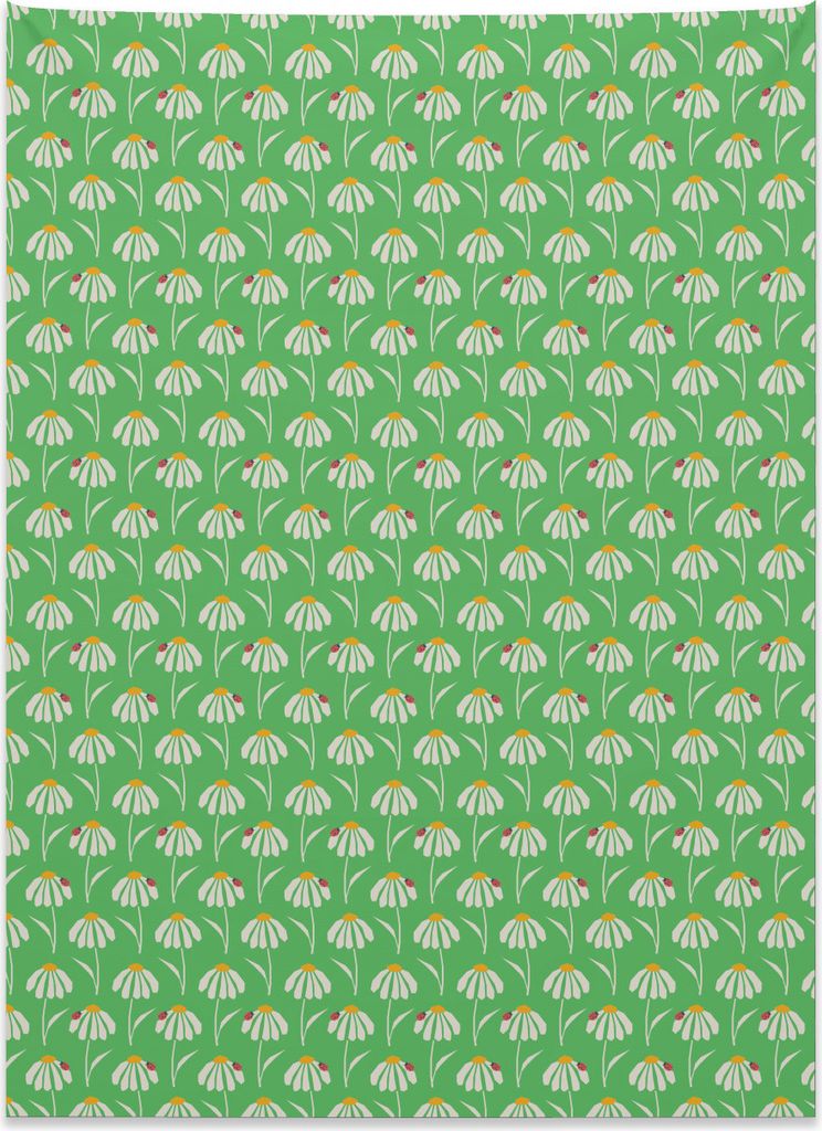 Abakuhaus Englischer Garten Wandteppich, Gänseblümchen Marienkäfer aus Weiches Mikrofaser Stoff Kein Verblassen Klare Farben Waschbar, 110 x 150...