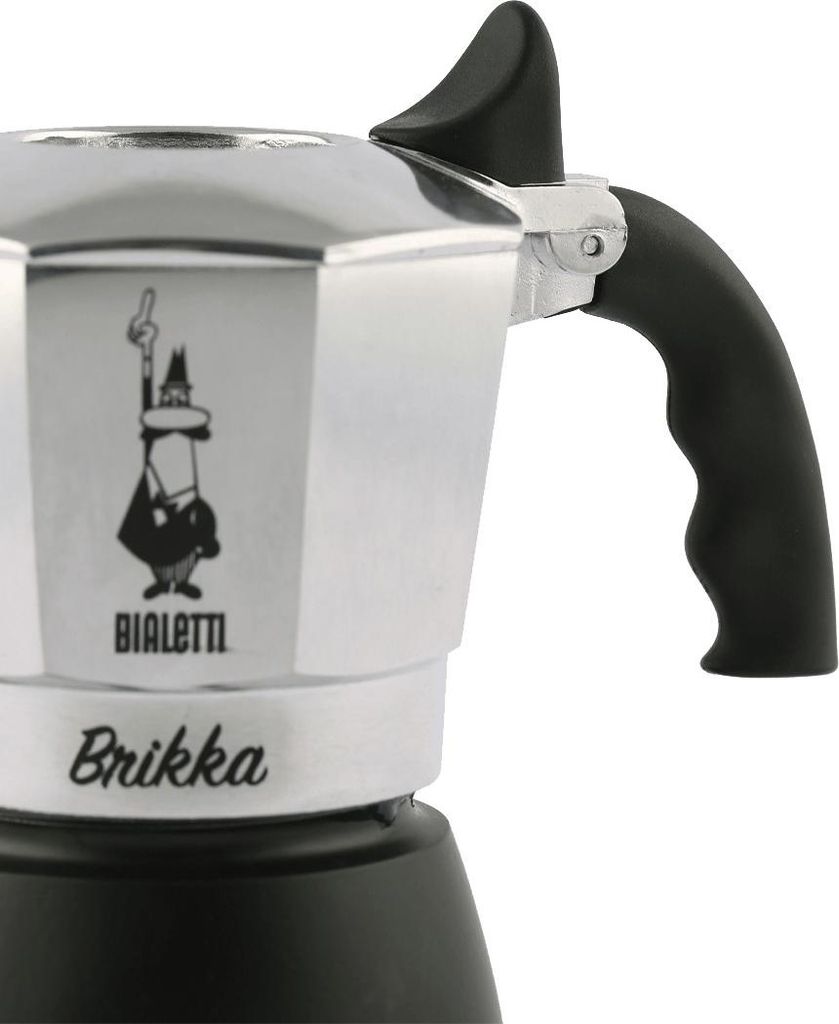 Bialetti Brikka, Mokka-Kanne, 0,1 l, Schwarz, Edelstahl, Aluminium, 2 Tassen, Thermoplast