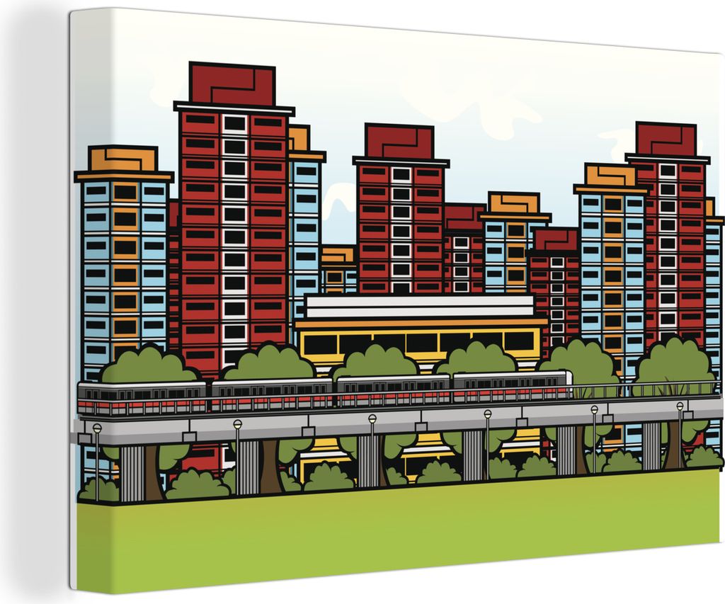 OneMillionCanvasses - Leinwandbilder - 140x90 cm, Illustration eines Zuges in Singapur, Wandbilder Kunstdruck Wanddekoration - Foto auf Leinwand ...