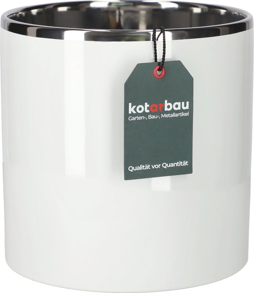 KOTARBAU Keramik-Blumentopf Zylinder Weiß Silber Durchmesser 200 mm Pflanztopf