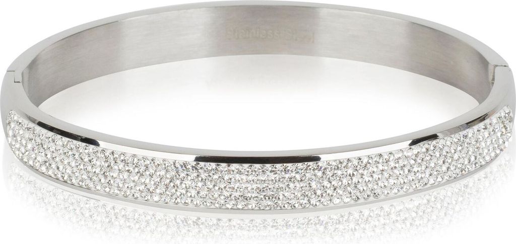 styleBREAKER Armreif aus Edelstahl mit Strasssteinen, Clipverschluss Armband, Schmuck, Damen 05040101