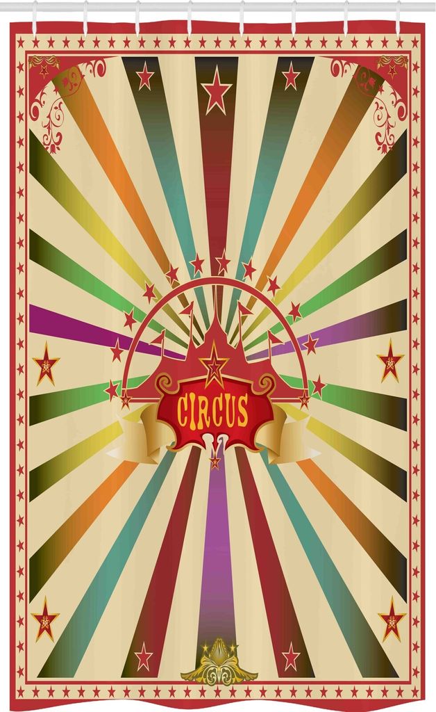 ABAKUHAUS Zirkus Schmaler Duschvorhang, Einladung Weinlese-Zelt, Badezimmer Deko Set aus Stoff mit Haken, 120 x 180 cm, Mehrfarbig