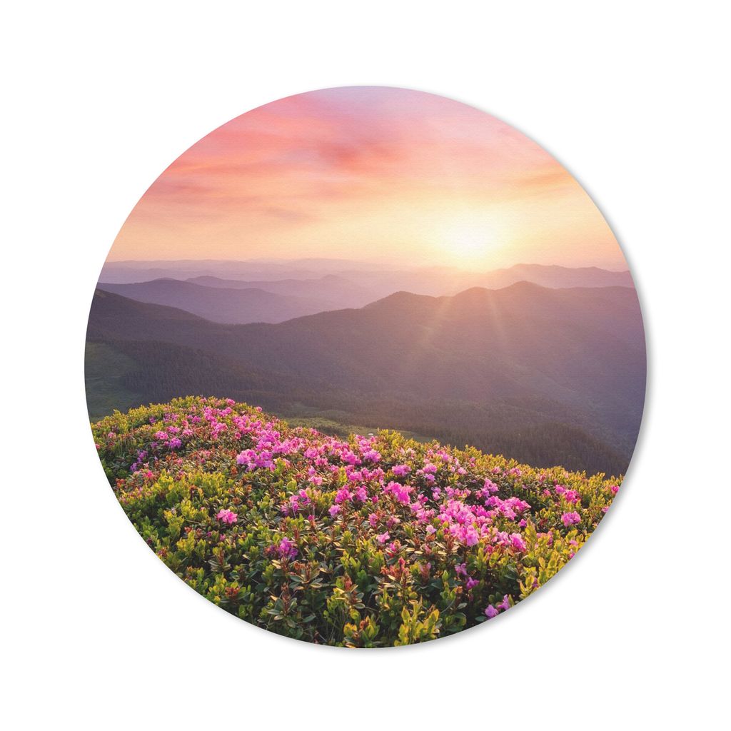 MuchoWow Mauspad Mousepad Blumen - Berg - Sonnenuntergang - Landschaft 50x50 cm - Mousepads - Maus Mat - Pad - Mausunterlage - Vinyl