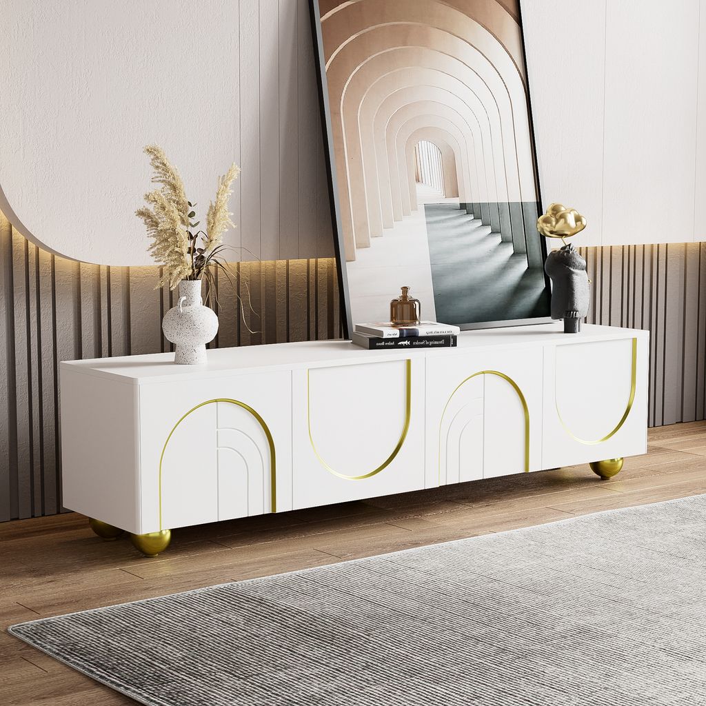 okwish TV-Schrank TV-Lowboard mit 4 strukturierte Türen, Lange 170cm, Fernsehtisch Wohnzimmerschränke TV-Möbel mit verstellbare Trennwände für...