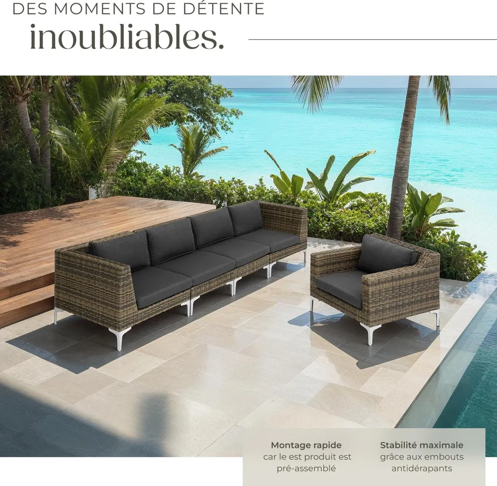 Table alu Villanova anthracite : solution angle droit pour terrasse