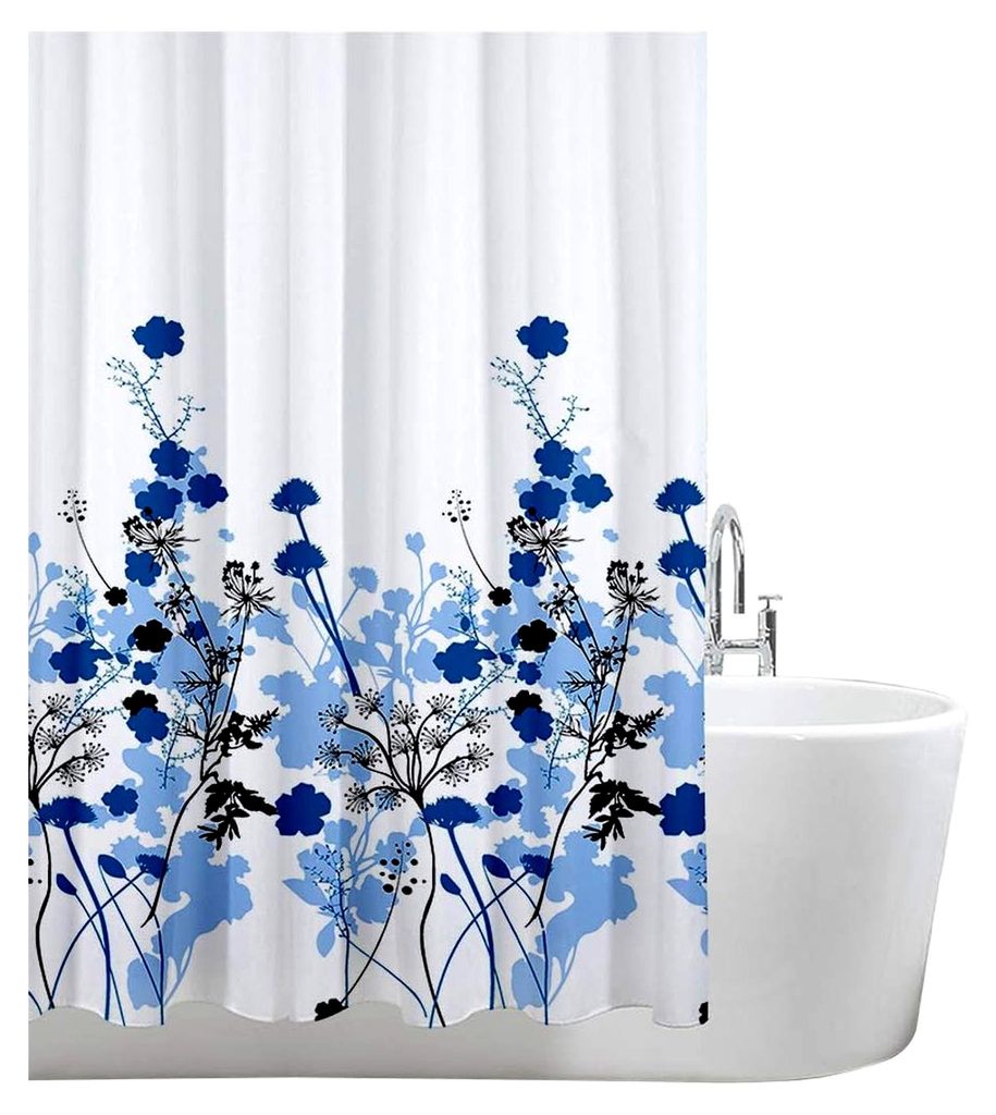 Duschvorhang - 180 x 180 cm (71 x 71 Zoll) - Blumenmuster - Blau, Badewanne Vorhang, Antischimmel & Waschbar Shower Curtain mit 12 Duschvorhängeri...