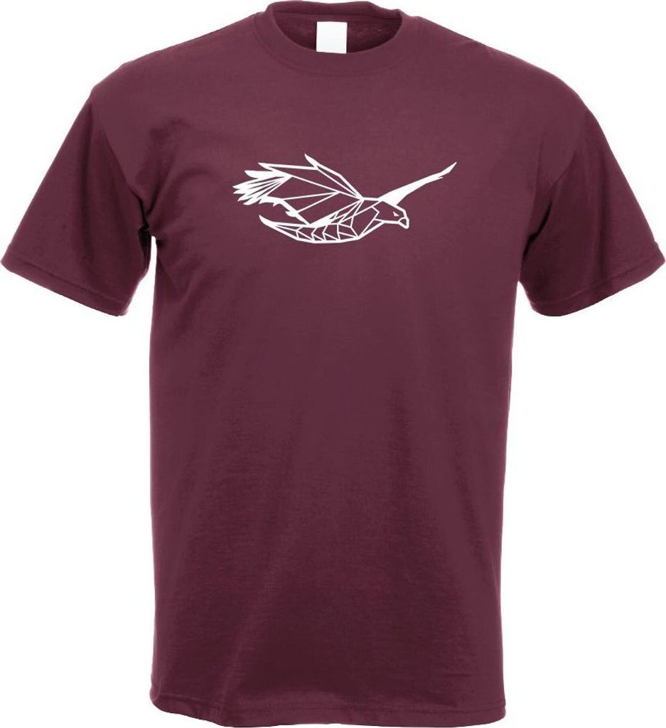 Kiwistar - T-Shirt - Burgund - Adler Raubvogel Polygon Motiv Bedruckt Funshirt Design Print - mit Motiv Bedruckt - Funshirt Design - Sport - Freize...